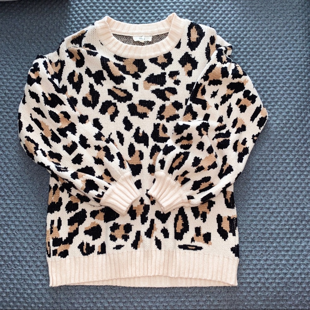 Cheetah Print Bubble Sleeve Sweater